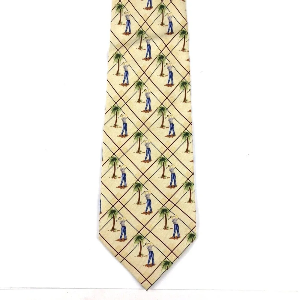 Tommy Bahama Men's Tie Silk Handmade Guy Playing Golf Summer Palms Aloha Necktie